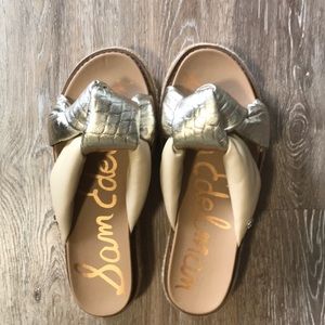 Sam Edelman kory espadrille platform knotted slide gold & tan